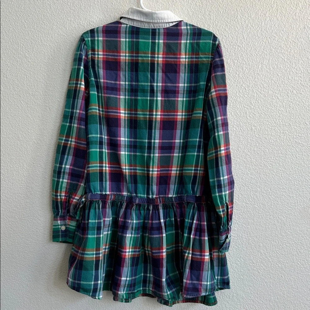 RALPH LAUREN Midi Shirt Dress Flounce Hem Girls Multicolor Madras Plaid Size 7